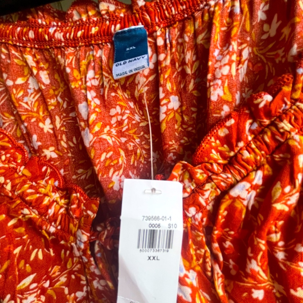 Floral orange rufffle blouse